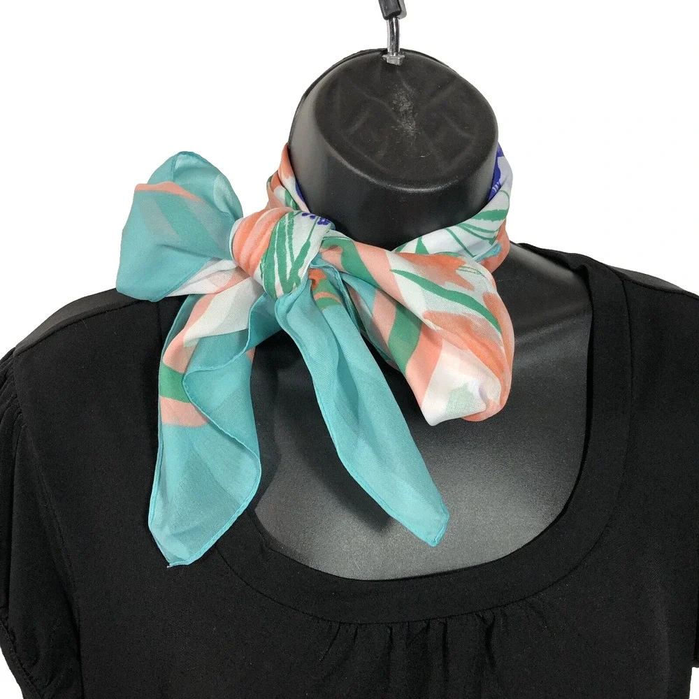 Floral Coquette Scarf Blue Peach 30